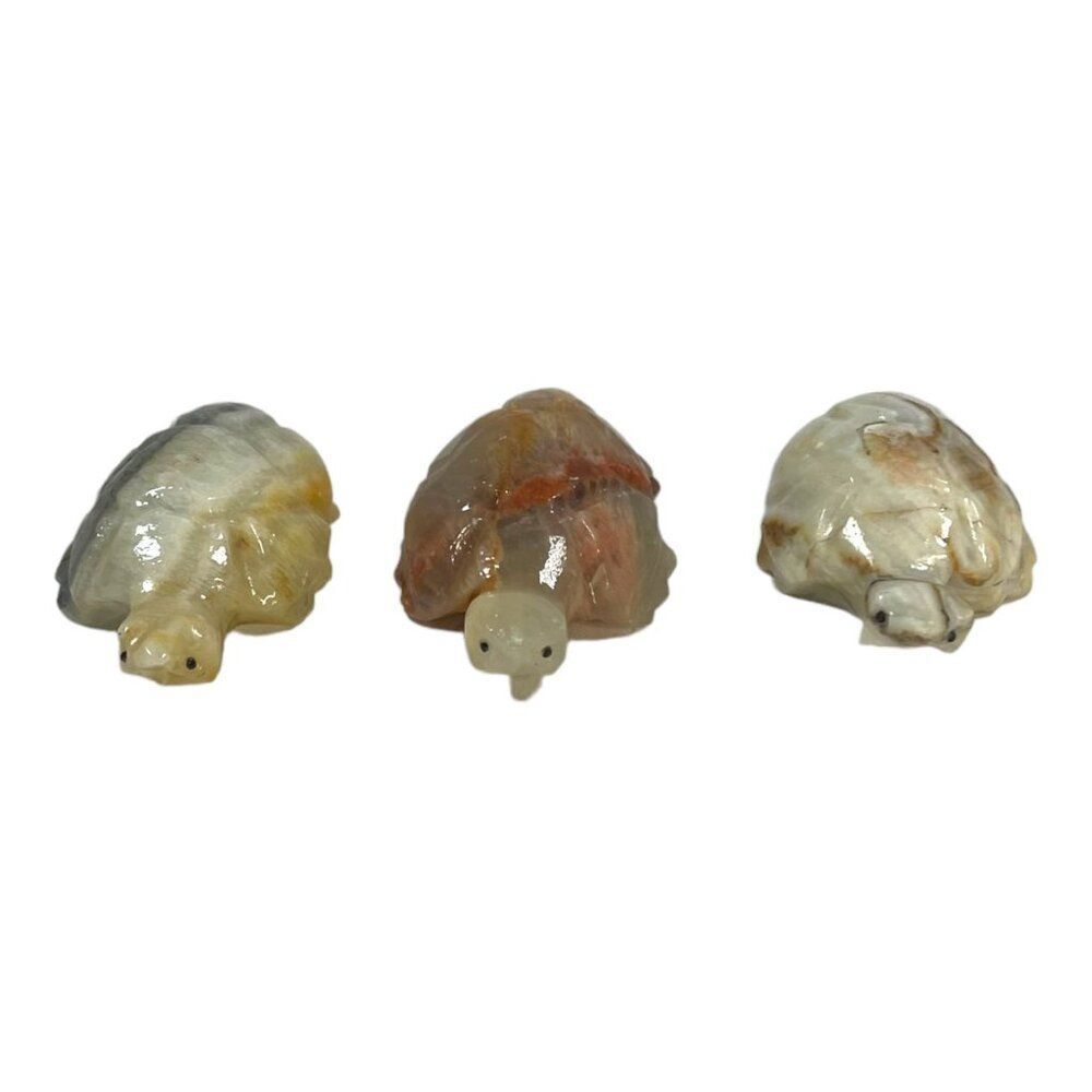 Lot of 3 Vintage Hand Carved Stone Turtle Figurines Paperweight Soapstone Set 3
